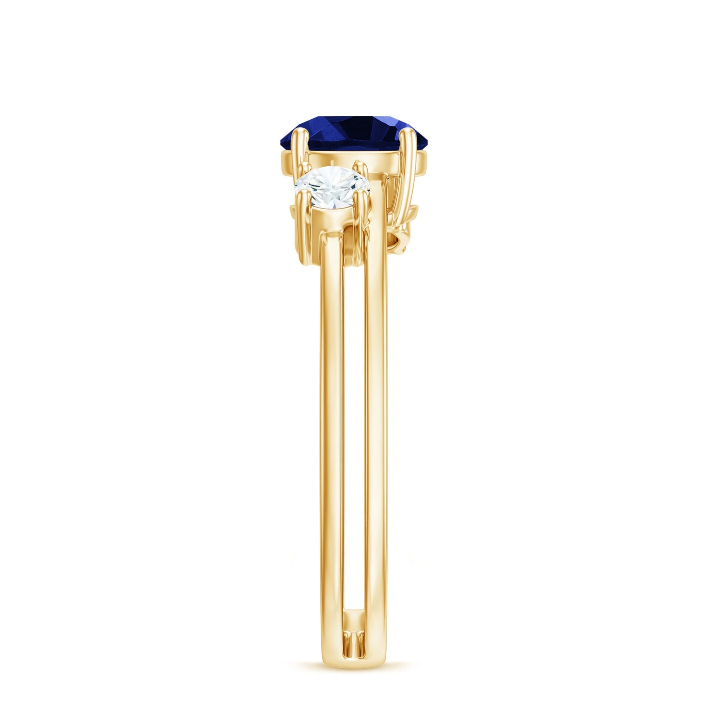 Certified 1 Carat Lab Grown Blue Sapphire Double Band Engagement Ring with Diamond