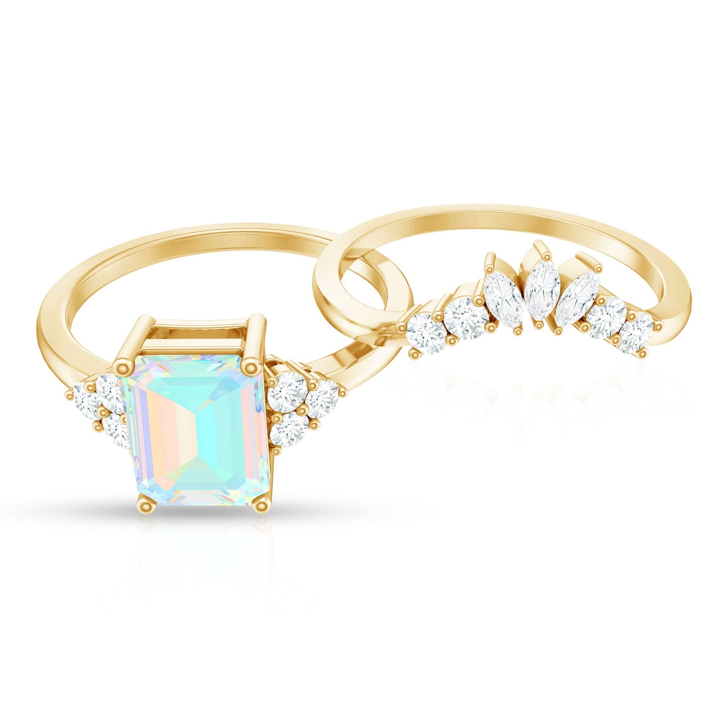 Certified Real Ethiopian Opal Diamond Emerald Cut Engagement Ring with Enhancer