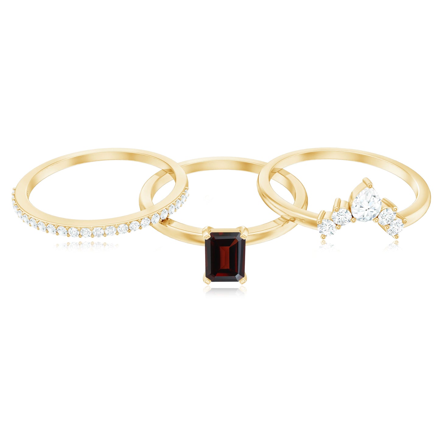 0.7 Carat Natural Emerald Cut Garnet Diamond 3 Piece Wedding Ring Set