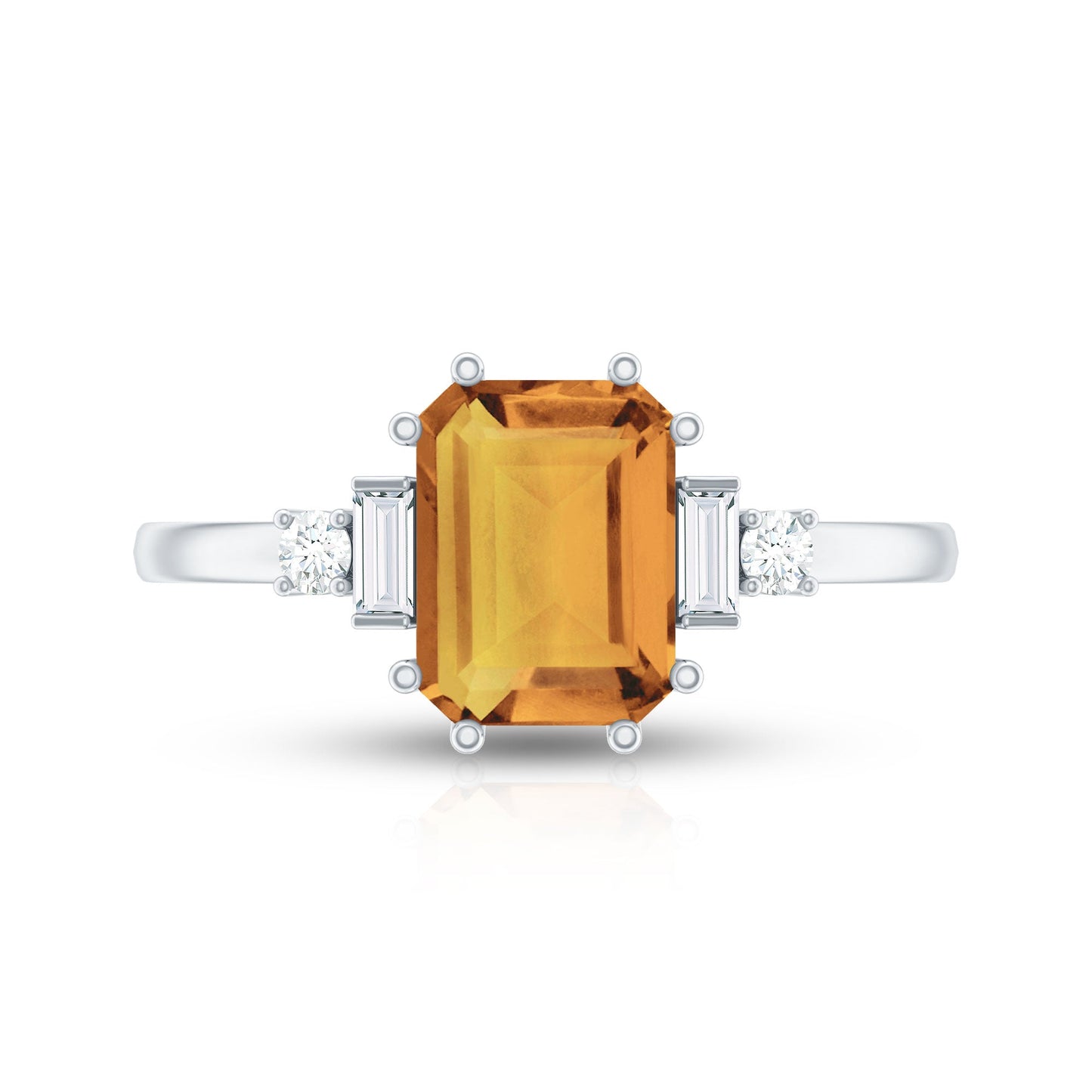 Certified Natural Citrine Emerald Cut Engagement Ring with Diamond