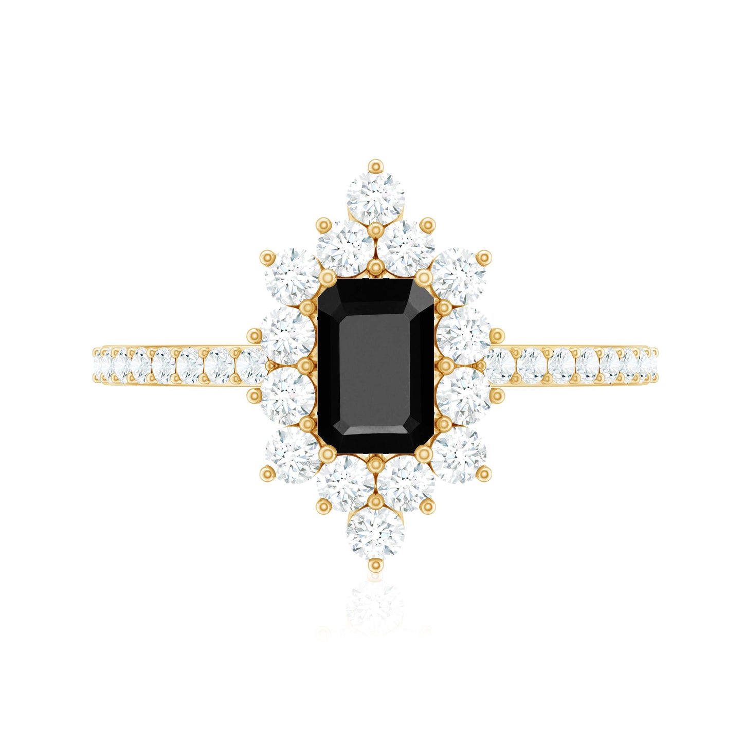 Vintage Inspired Black Onyx Engagement Ring with Diamond Halo