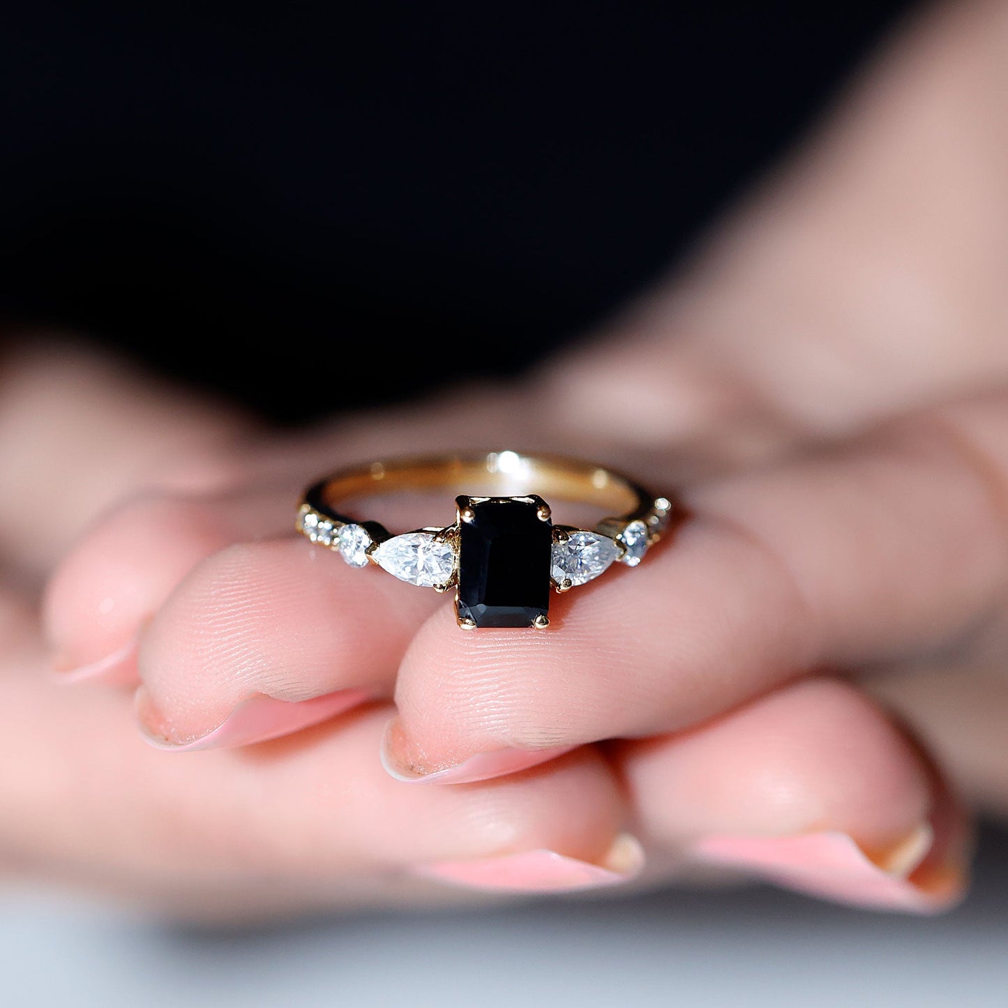 Certified 1.6 Carat Lab Grown Black Diamond Emerald Cut Engagement Ring with Side Stones
