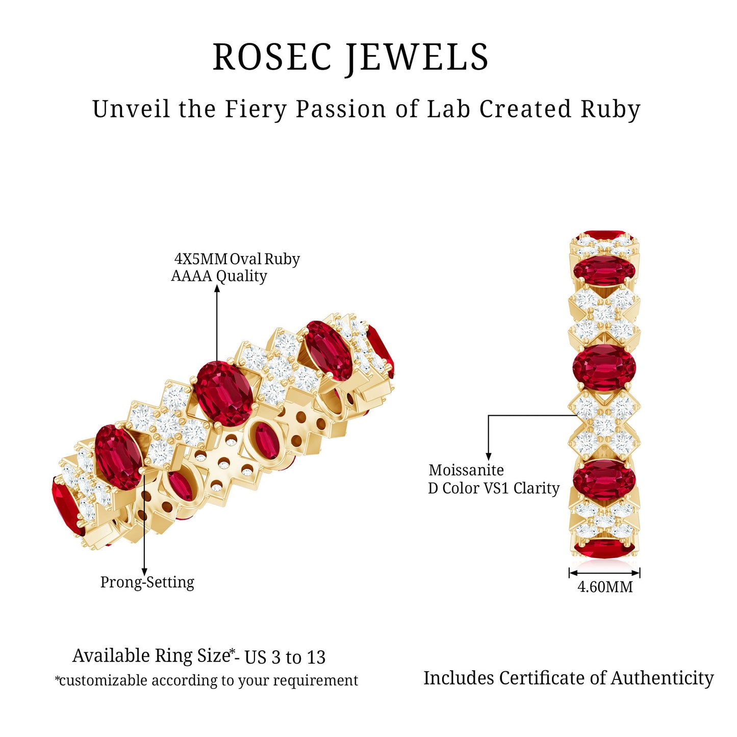 Certified Lab Grown Ruby Eternity Band Ring with Moissanite