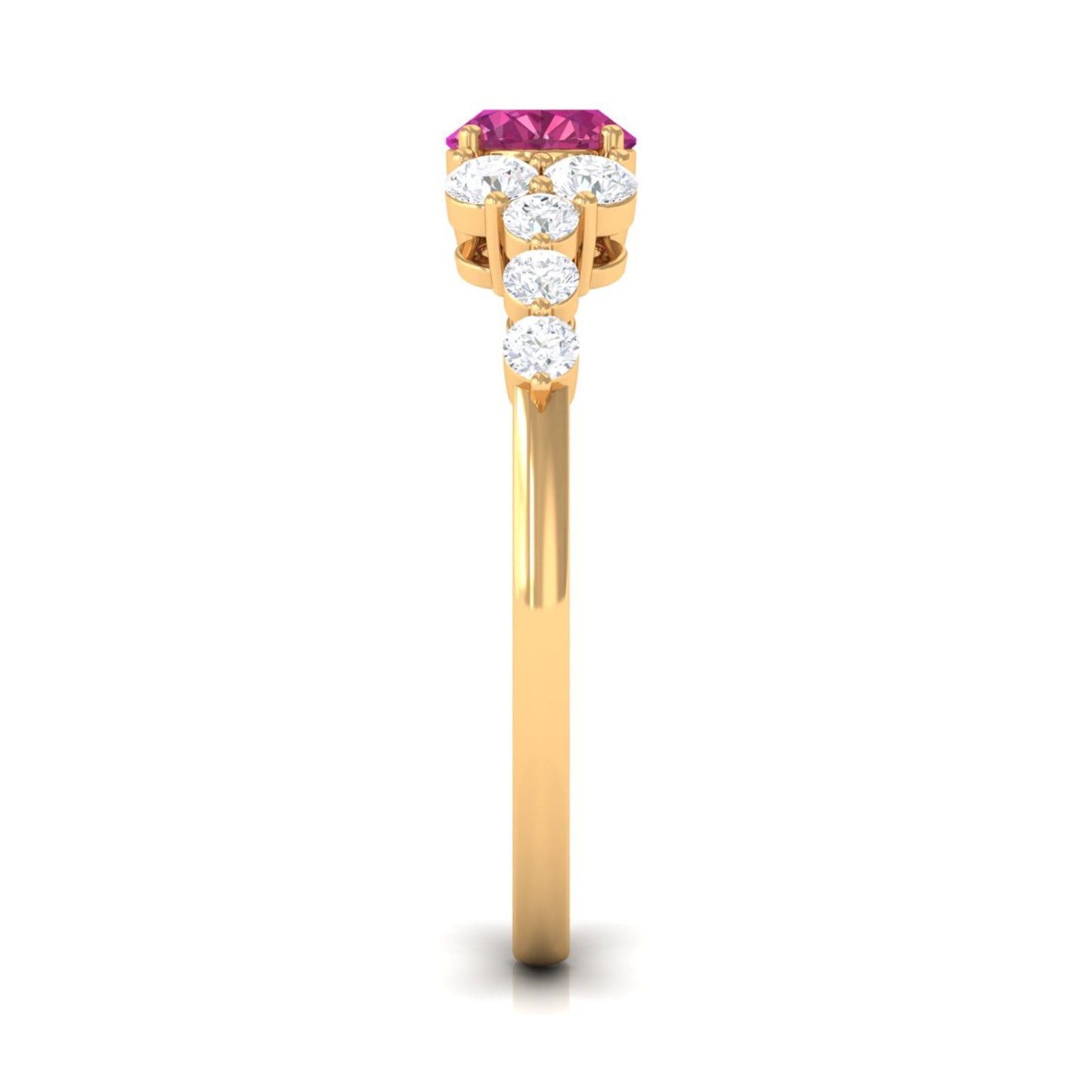 Pink Tourmaline Solitaire East West Ring with Diamond Side Stones