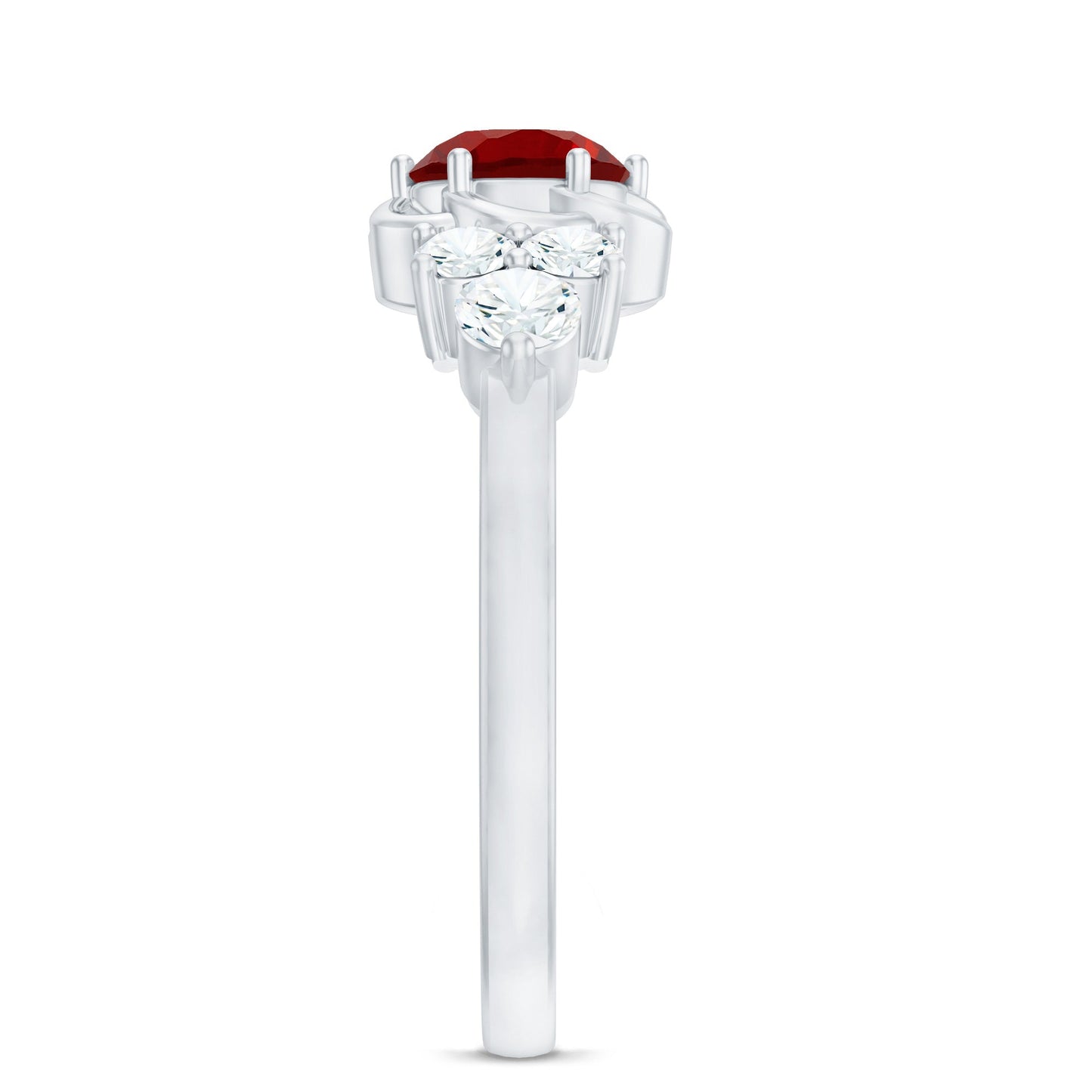 Nature Inspired 1.3 Carat Lab Grown Ruby Engagement Ring with Diamond Trio
