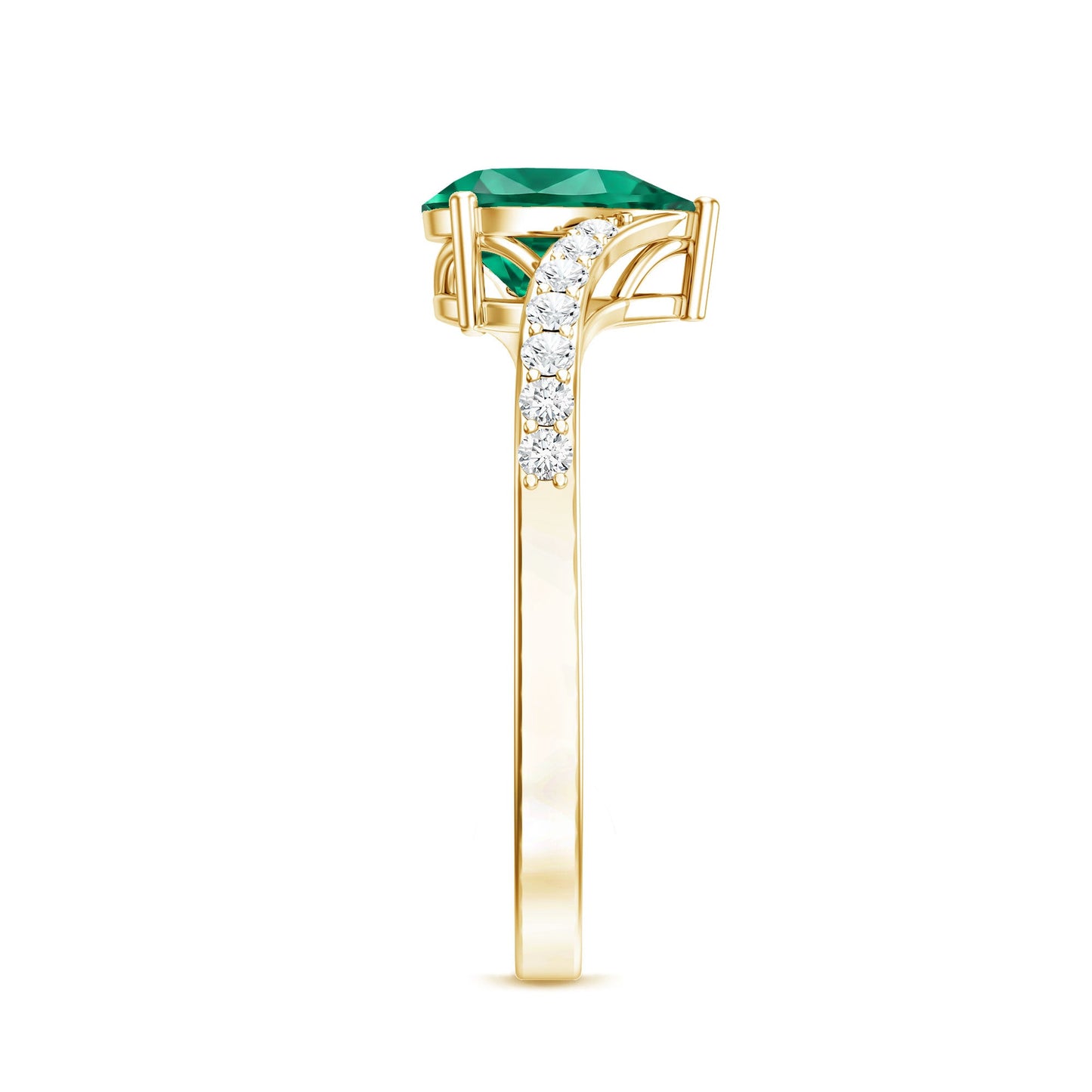 Classic Lab Grown Emerald Diamond Teardrop Engagement Ring with Bypass Shank