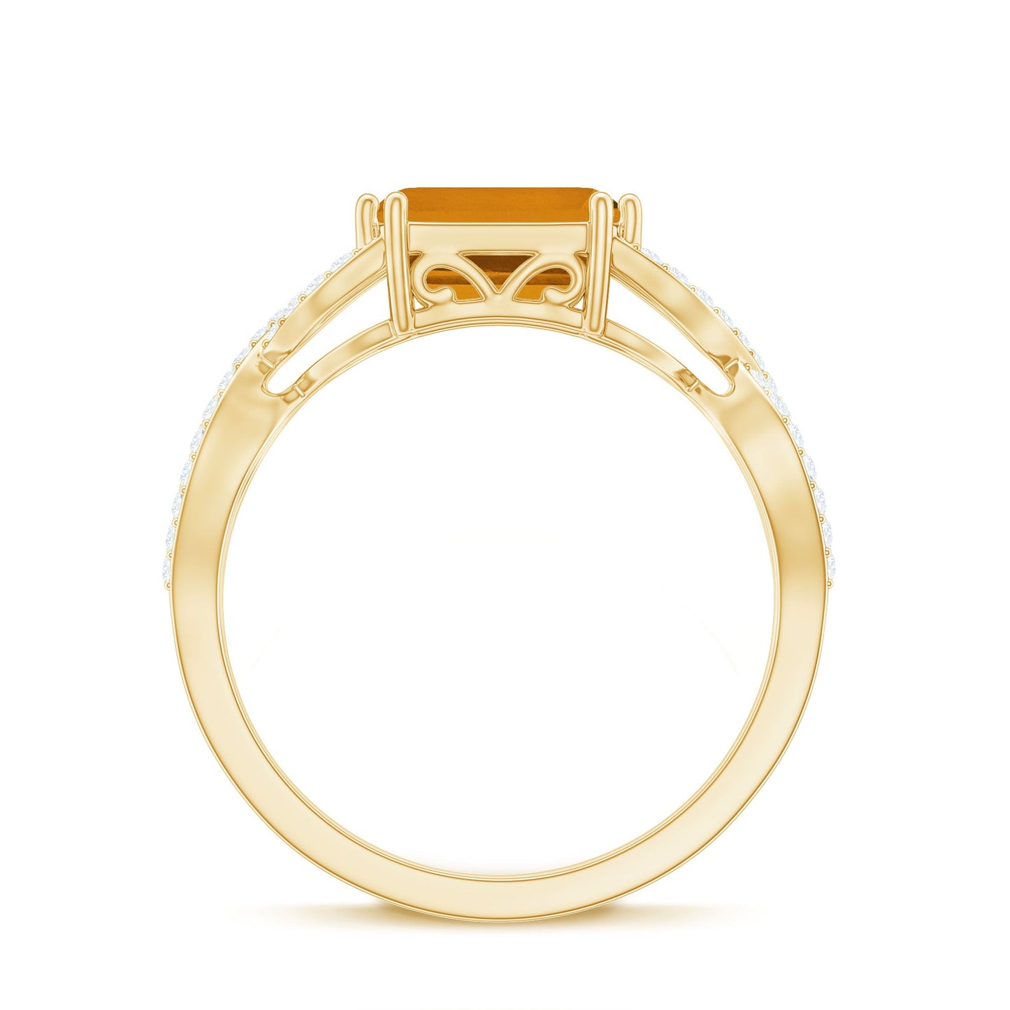 Natural Citrine Diamond Emerald Cut Engagement Ring in East West Style