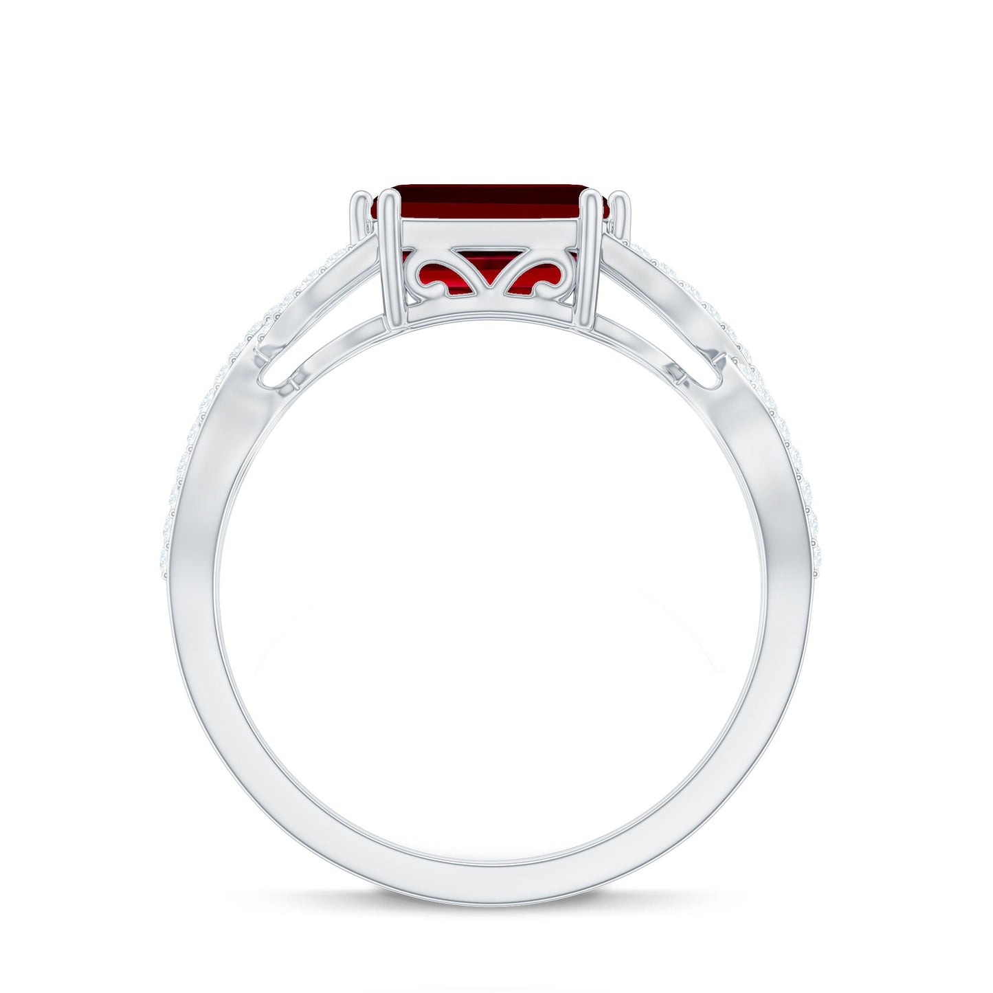 Emerald Cut Created Ruby East-West Crossover Ring with Diamond