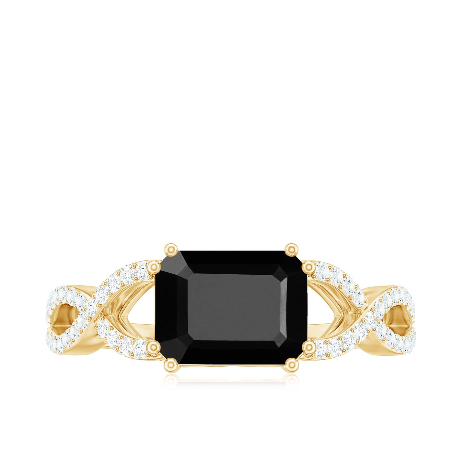Designer Black Onyx Crossover Engagement Ring with Diamonds