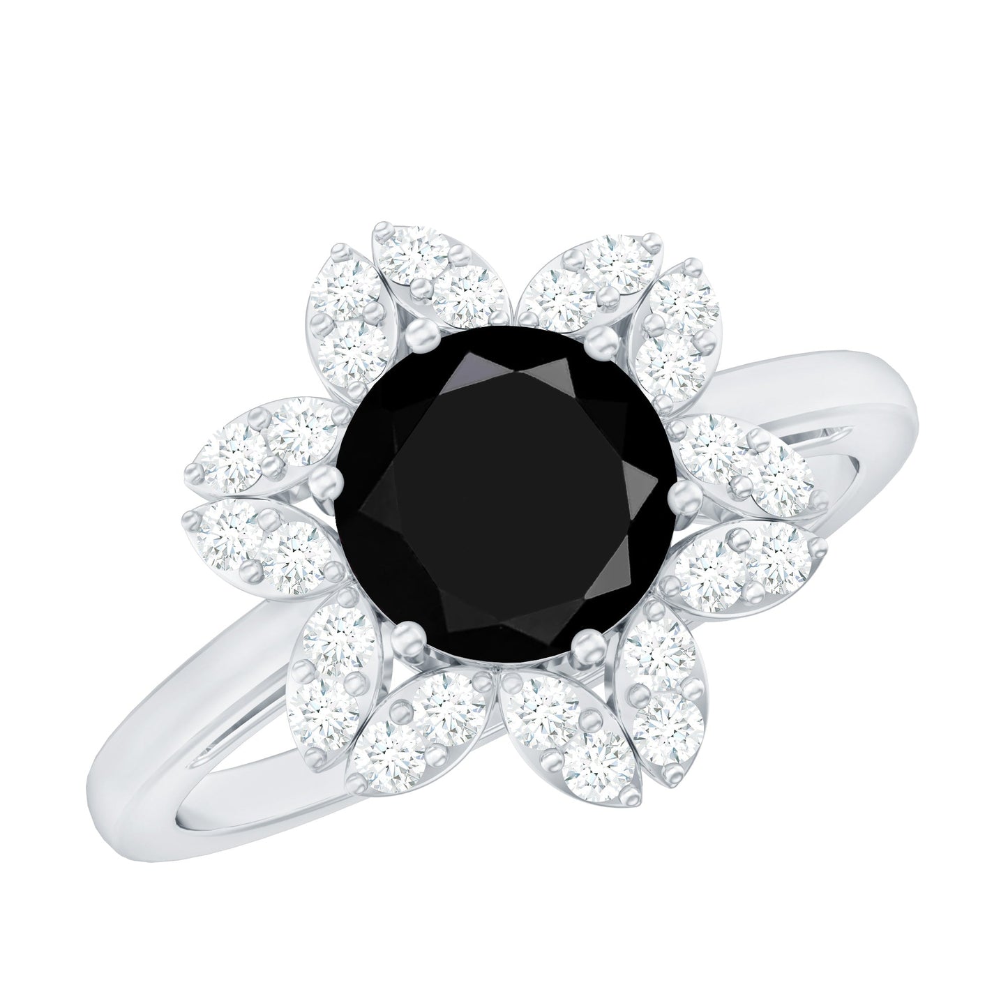 Certified 2 Carat Lab Grown Black and White Diamond Flower Engagement Ring