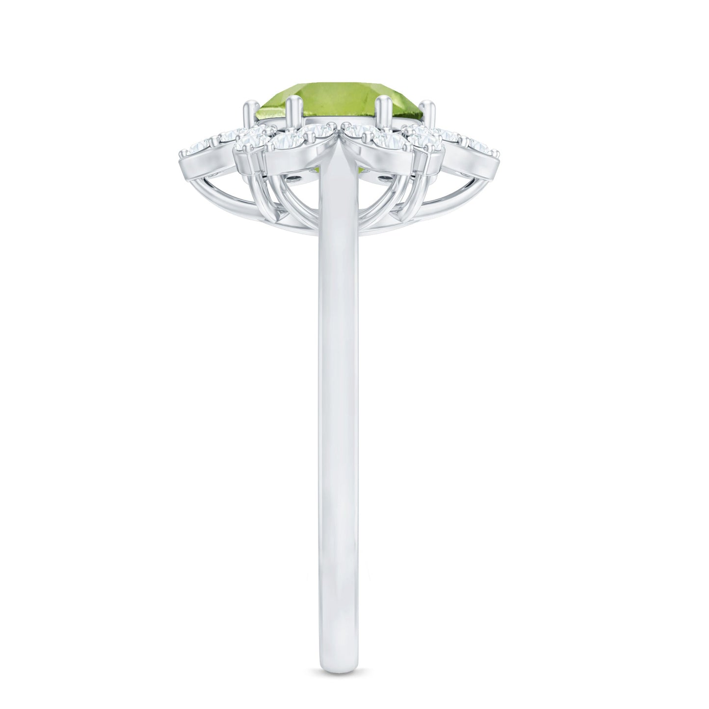 2 Carat Natural Peridot Flower Engagement Ring with Diamond
