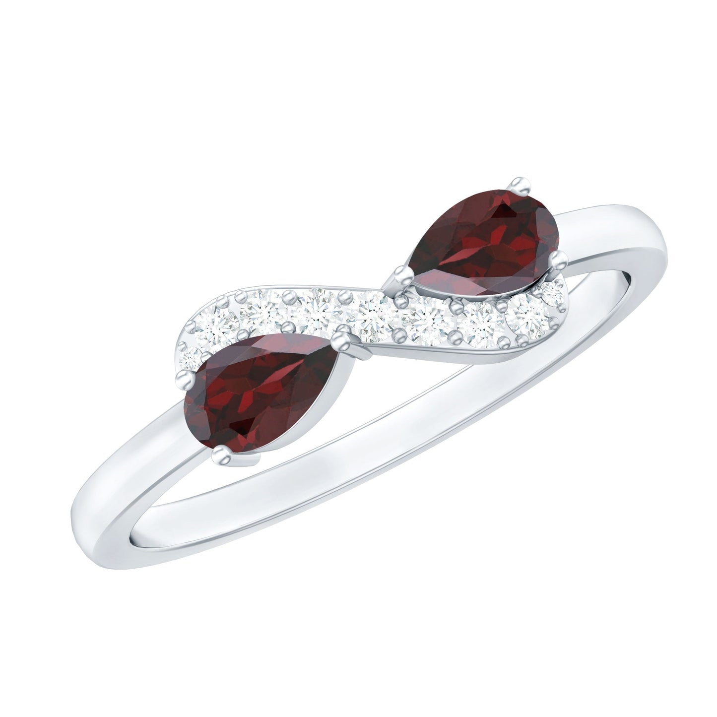 Real Garnet 2 Stone Infinity Promise Ring with Diamond