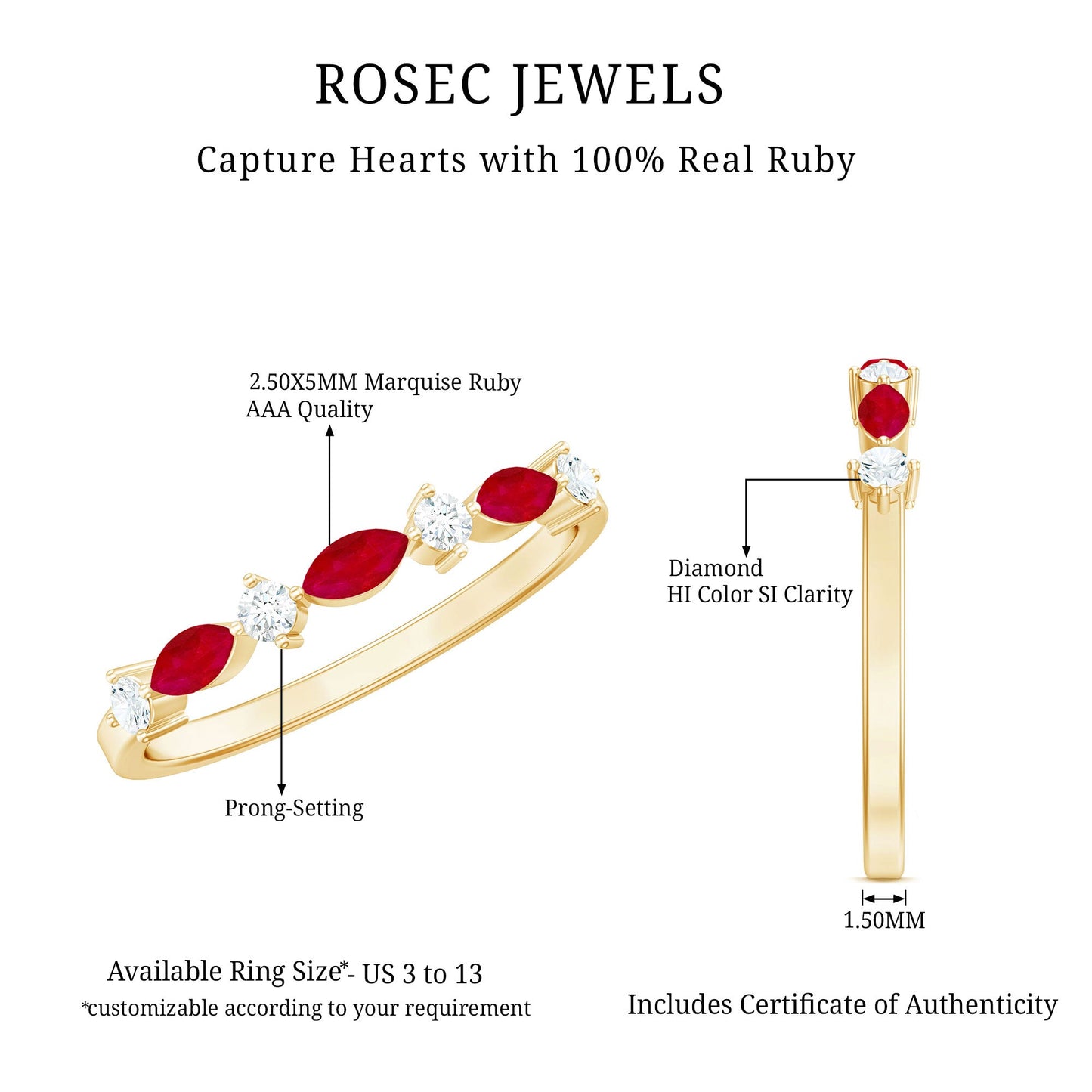 Natural Marquise Ruby Diamond Half Eternity Ring for Anniversary