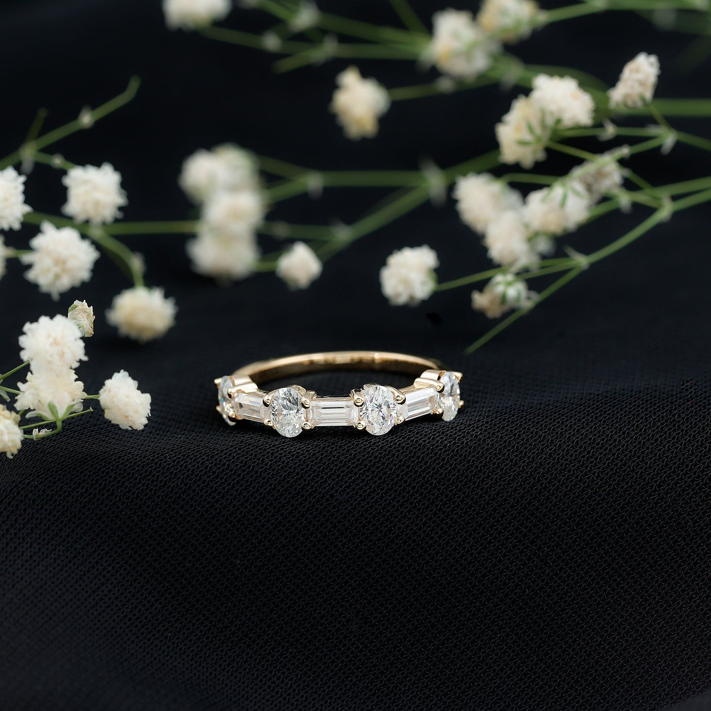 Oval and Baguette Cut Moissanite Half Eternity Ring