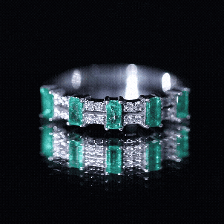 Baguette Cut Emerald and Diamond Half Eternity Band