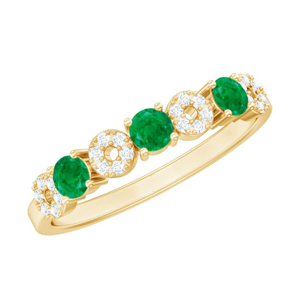 Natural Emerald Diamond Half Eternity Anniversary Ring with Certificate