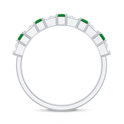 Genuine Baguette Emerald Half Eternity Ring with Moissanite
