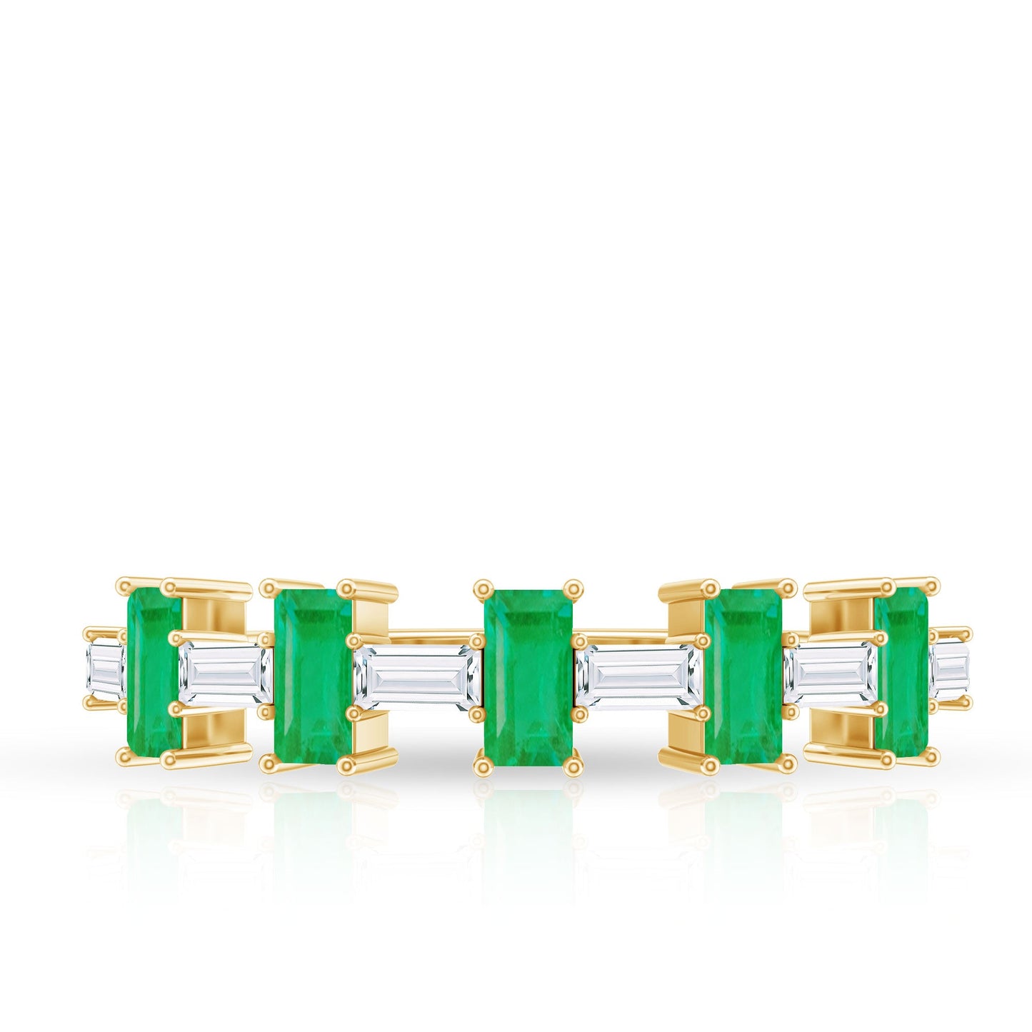 Genuine Baguette Emerald Half Eternity Ring with Moissanite