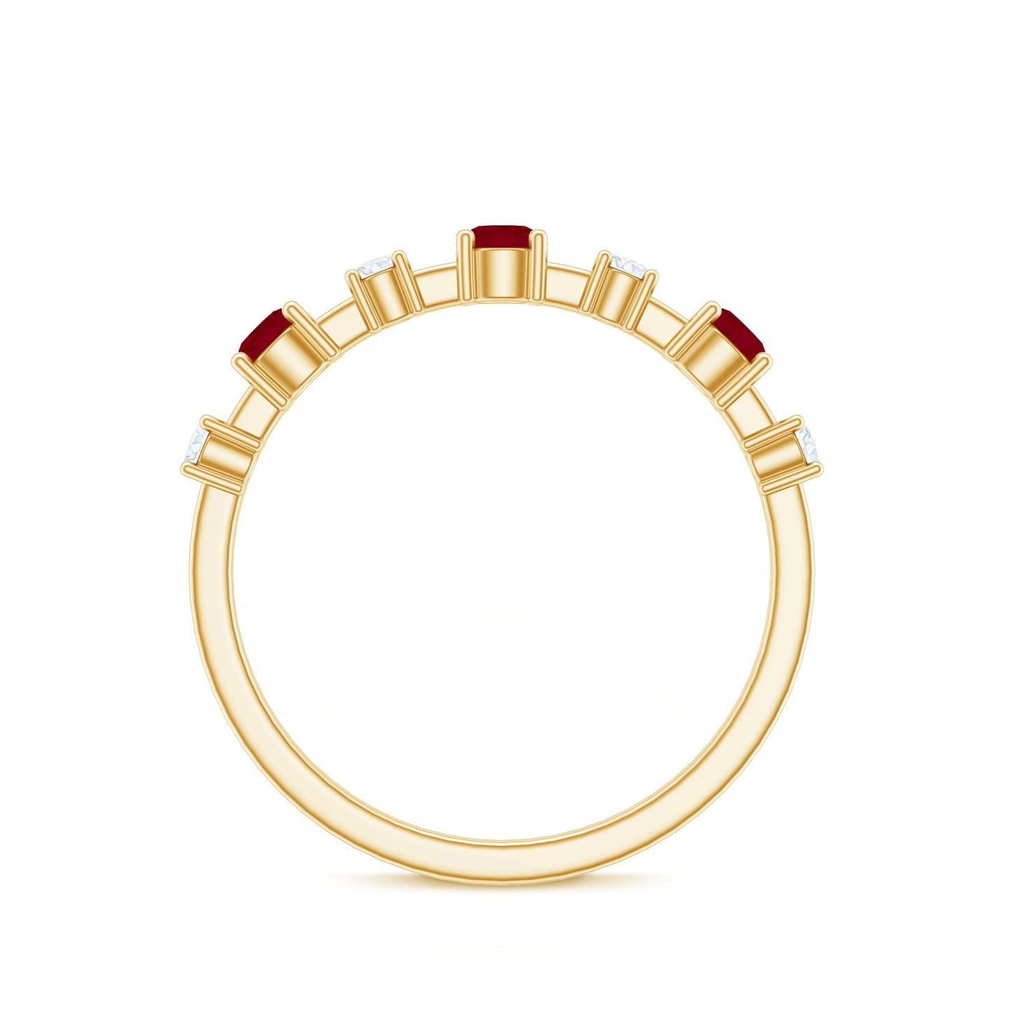 Natural Ruby Half Eternity Anniversary Ring with Diamond