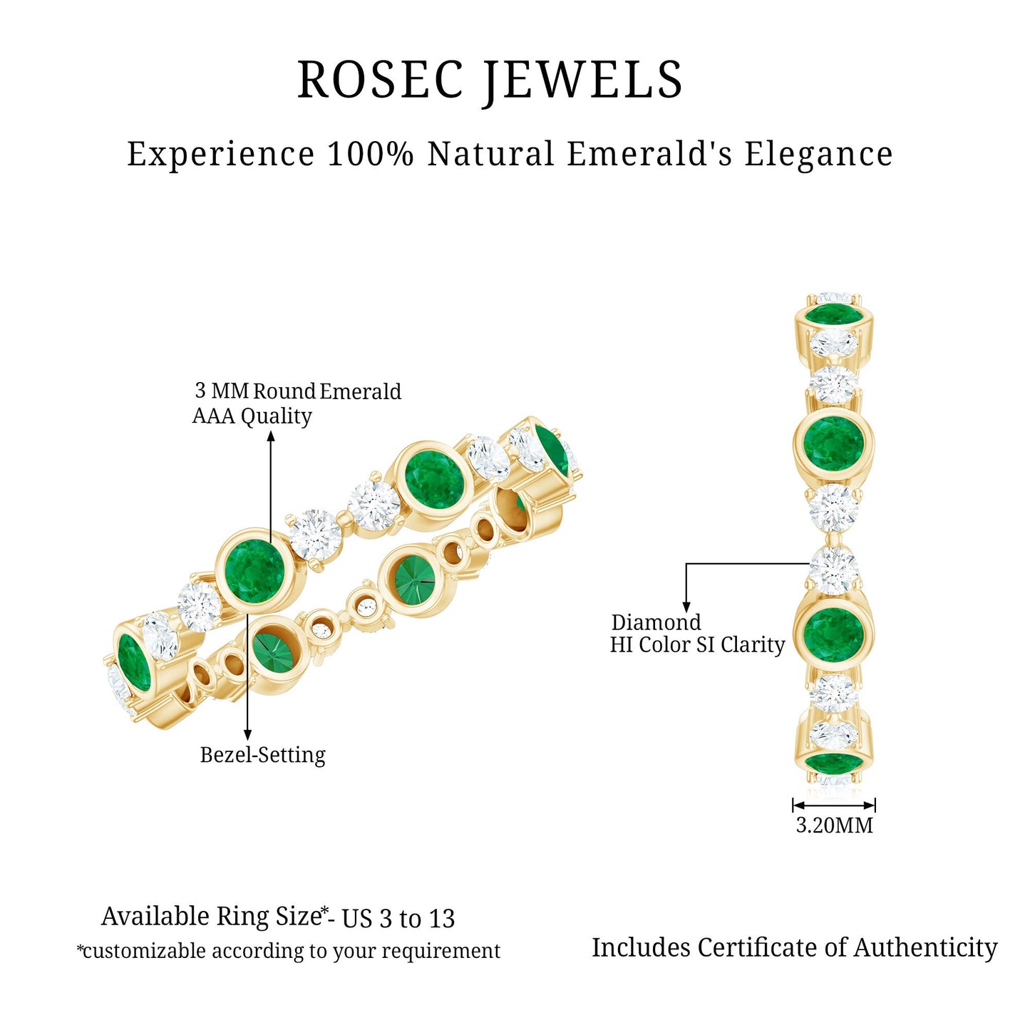 Natural Emerald Diamond Eternity Ring with Certificate
