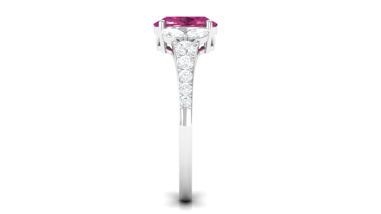 Split Shank Oval Pink Tourmaline Solitaire Engagement Ring with Moissanite