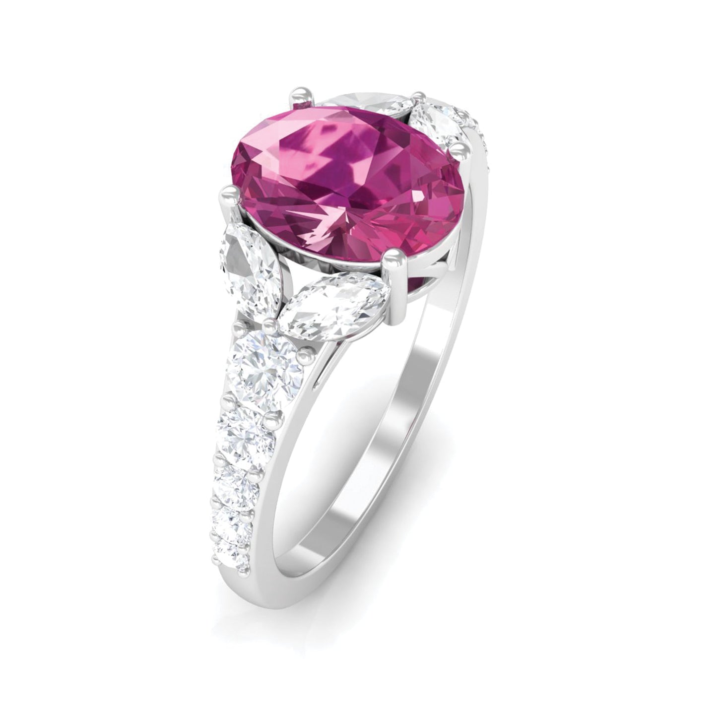 Split Shank Oval Pink Tourmaline Solitaire Engagement Ring with Moissanite