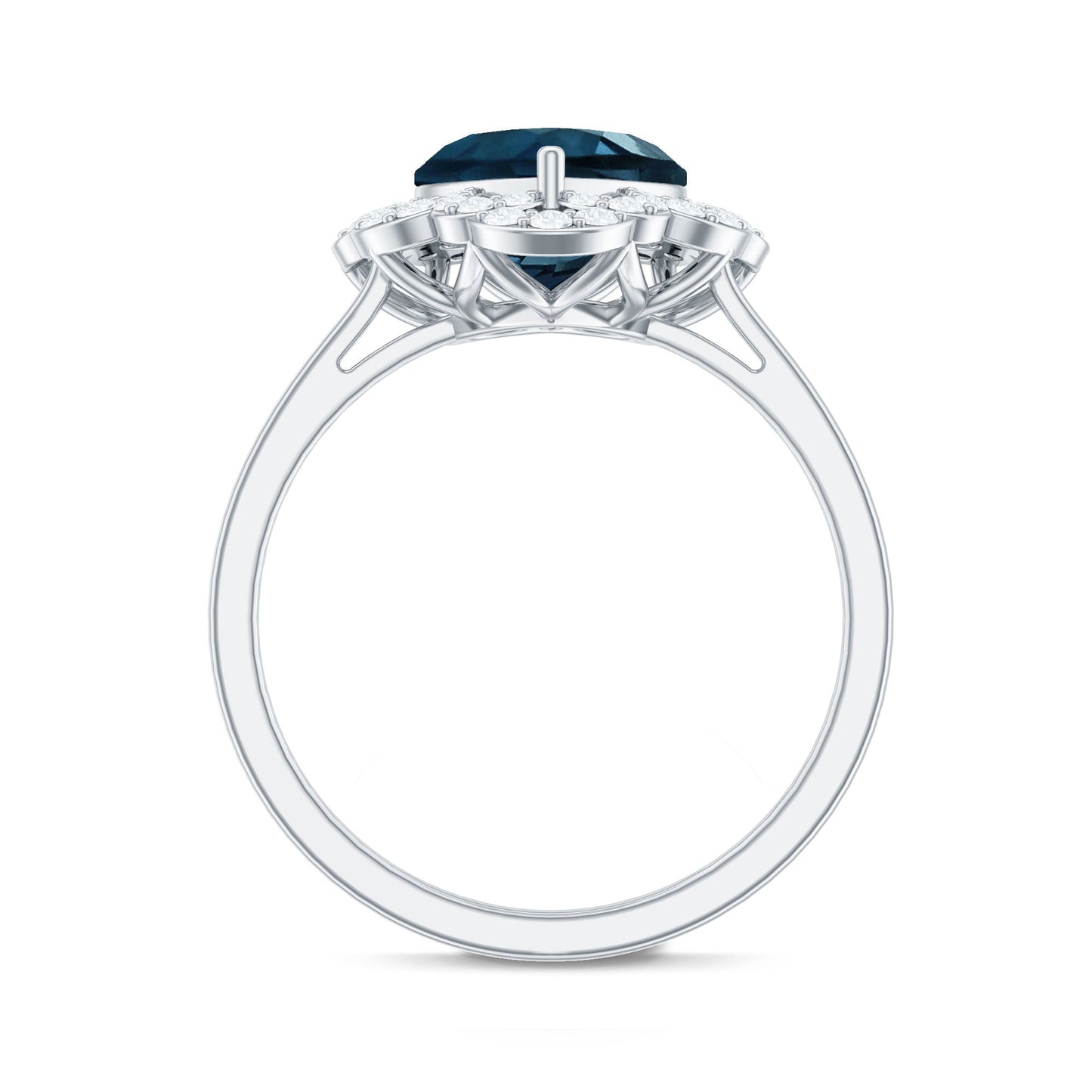 2 Carat Heart Shape London Blue Topaz Designer Engagement Ring with Diamond Halo