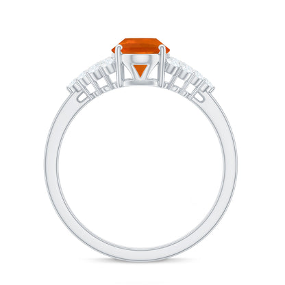Solitaire Fire Opal Oval Engagement Ring with Diamond