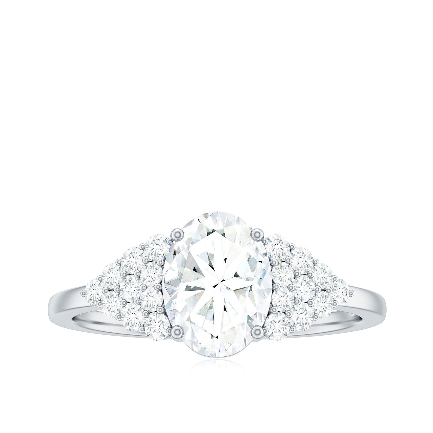 1.2 Carat Oval Moissanite Engagement Ring with Cluster Side Stones