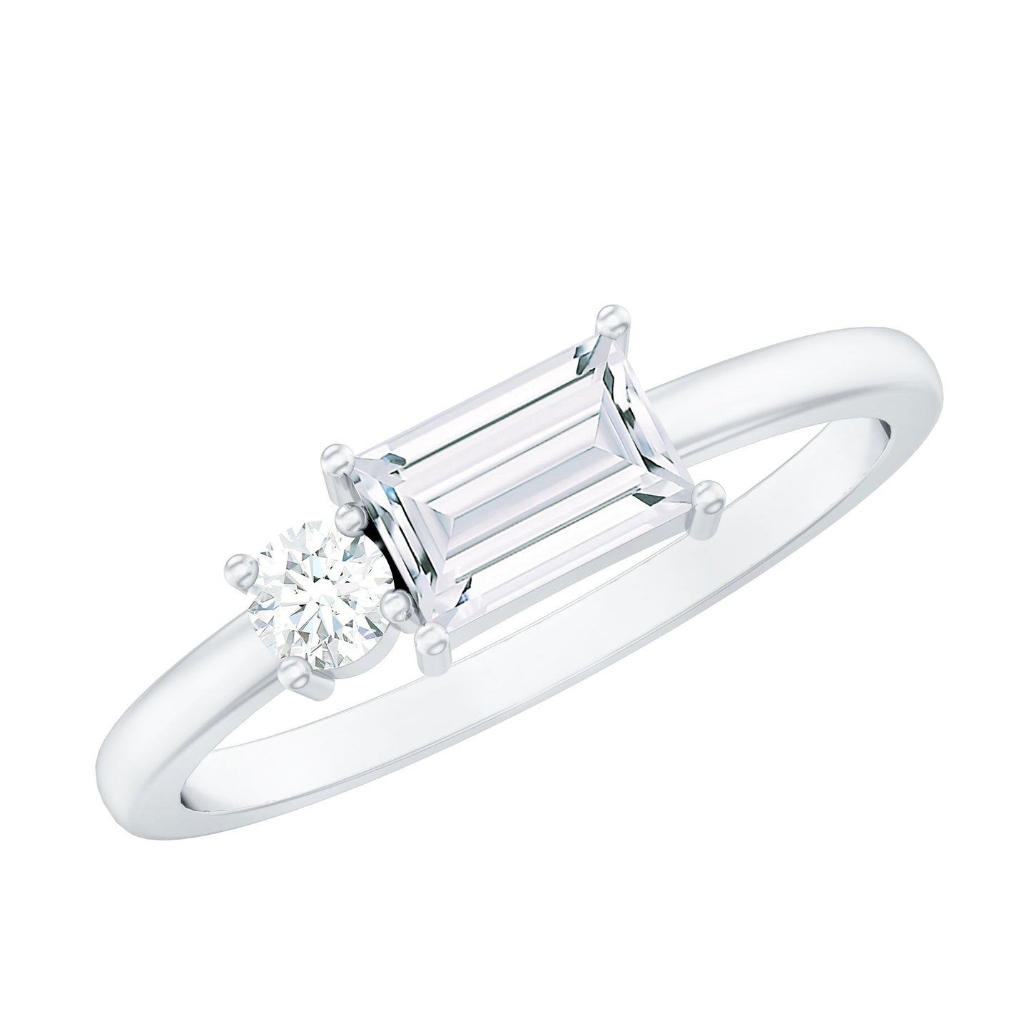 Baguette and Round Moissanite Two Stone Promise Ring