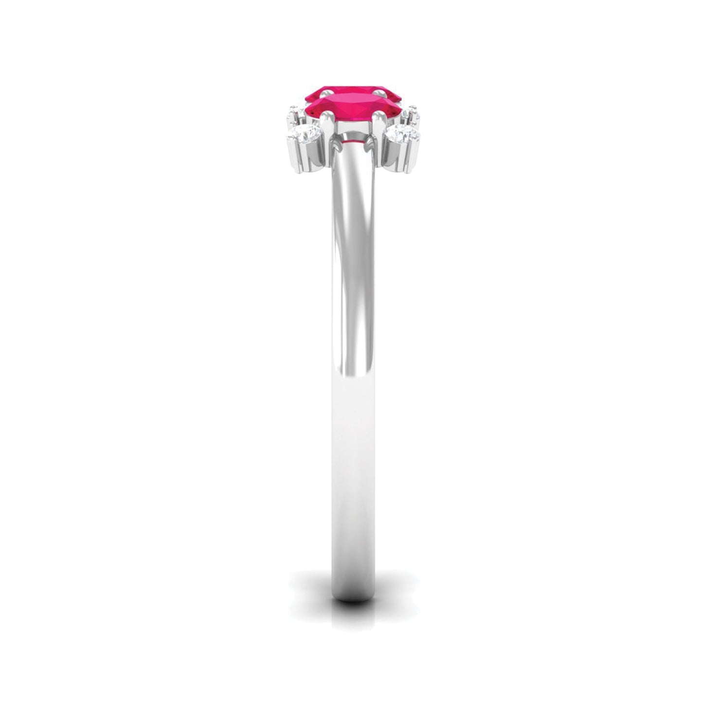 Oval Ruby Three Stone Promise Ring with Diamond