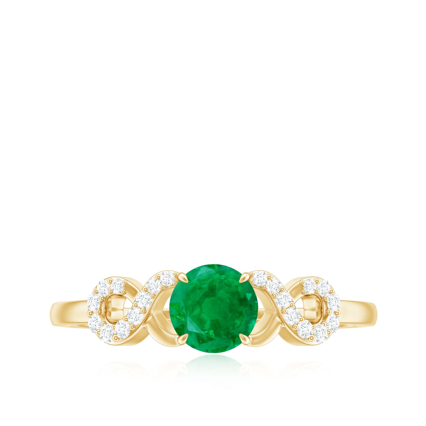 Real Emerald Diamond Promise Engagement Ring with Criss Cross Shank