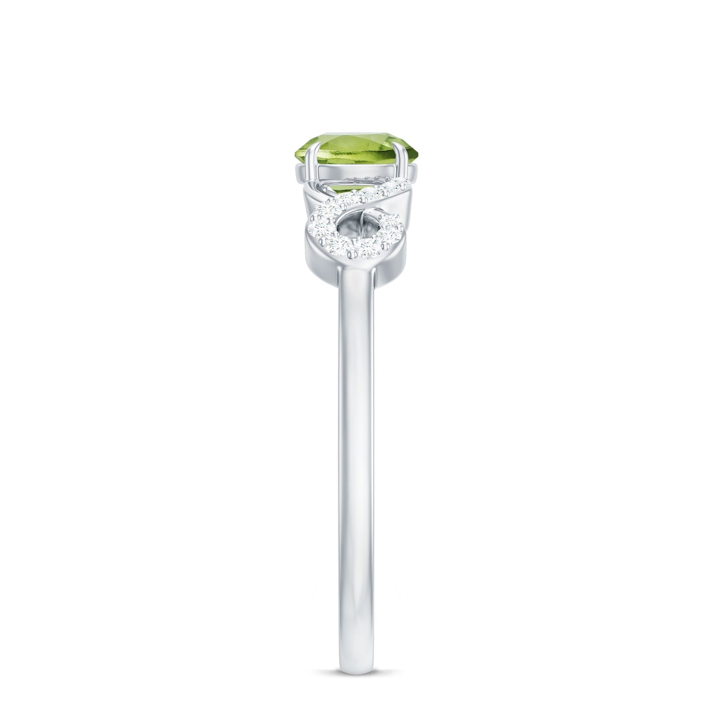 Half Carat Peridot Promise Ring with Diamond Infinity Knot