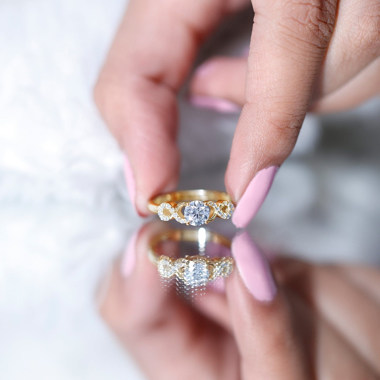 Certified Round Moissanite Infinity Promise Ring for Her