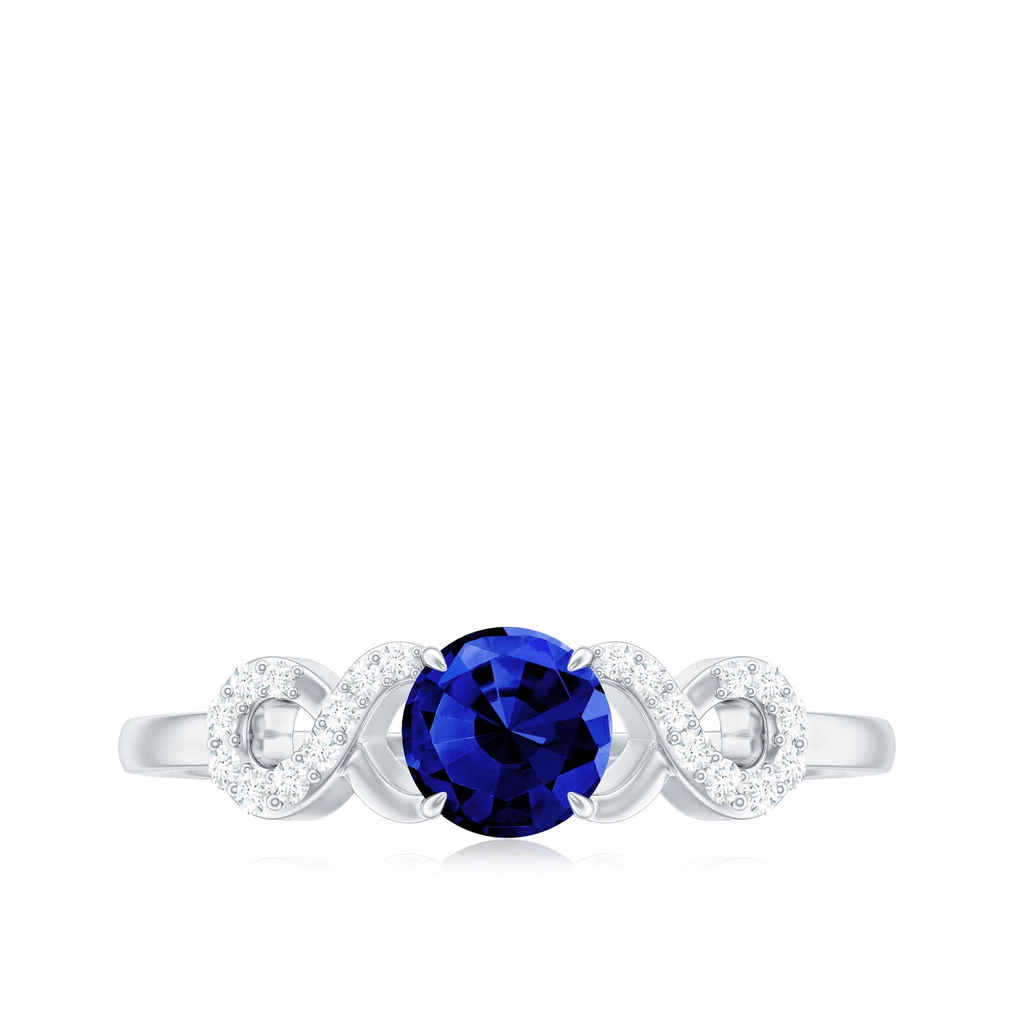 Certified 0.6 Carat Lab Grown Blue Sapphire Engagement Ring with Diamond Infinity Knot