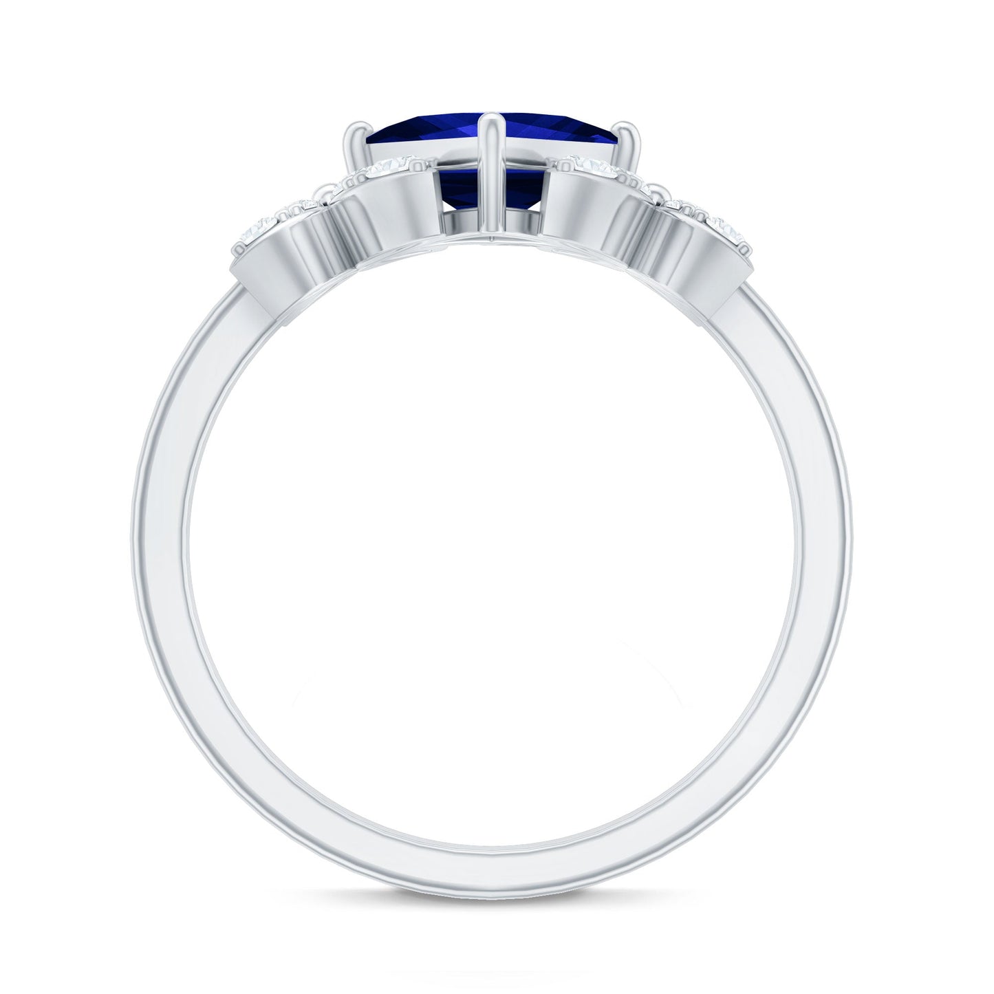 Certified 1.5 Carat Princess Cut Lab Grown Blue Sapphire Engagement Ring with Diamond Flower