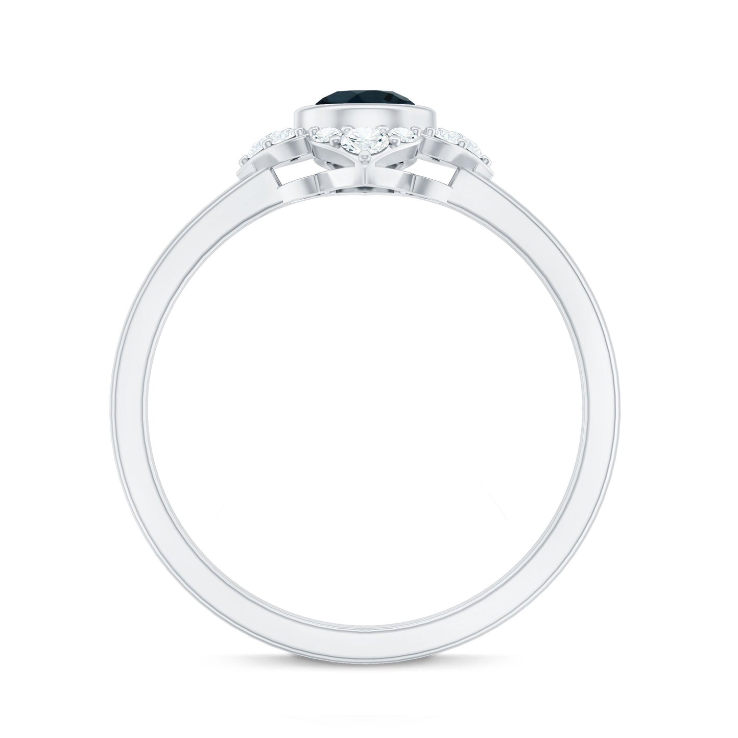London Blue Topaz Bezel Engagement Ring with Diamond Halo