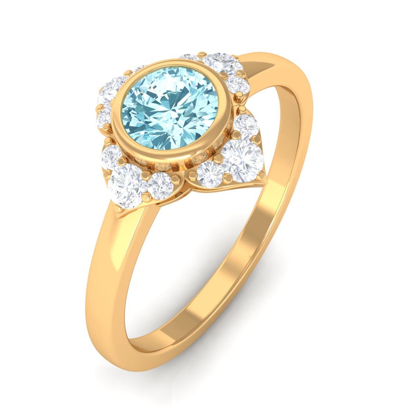 Bezel Set Aquamarine and Diamond Flower Engagement Ring with Certificate