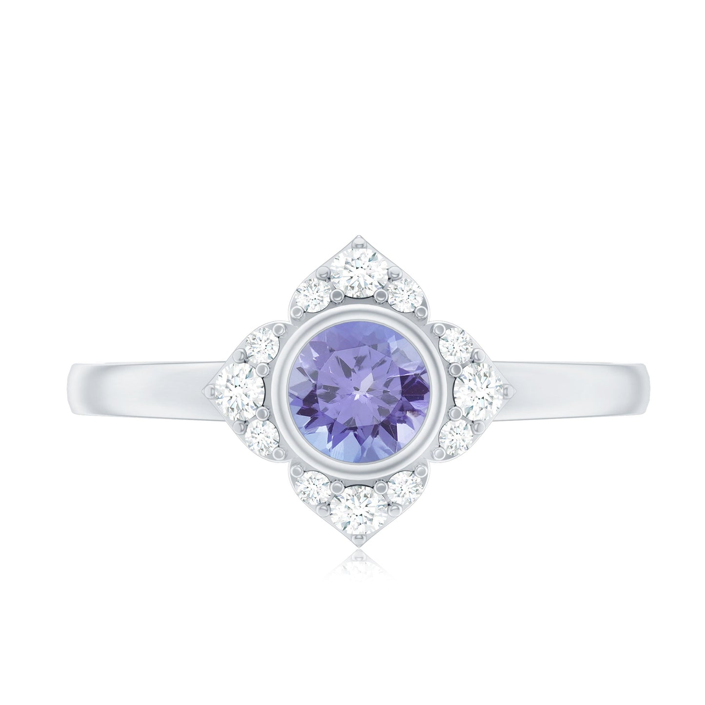 Certified Real Tanzanite Flower Engagement Ring with Diamond