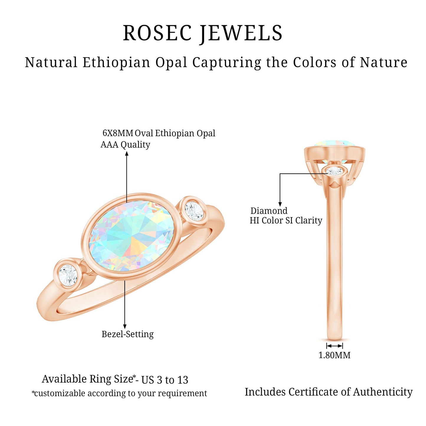 Oval Cut Ethiopian Opal East West Engagement Ring with Diamond