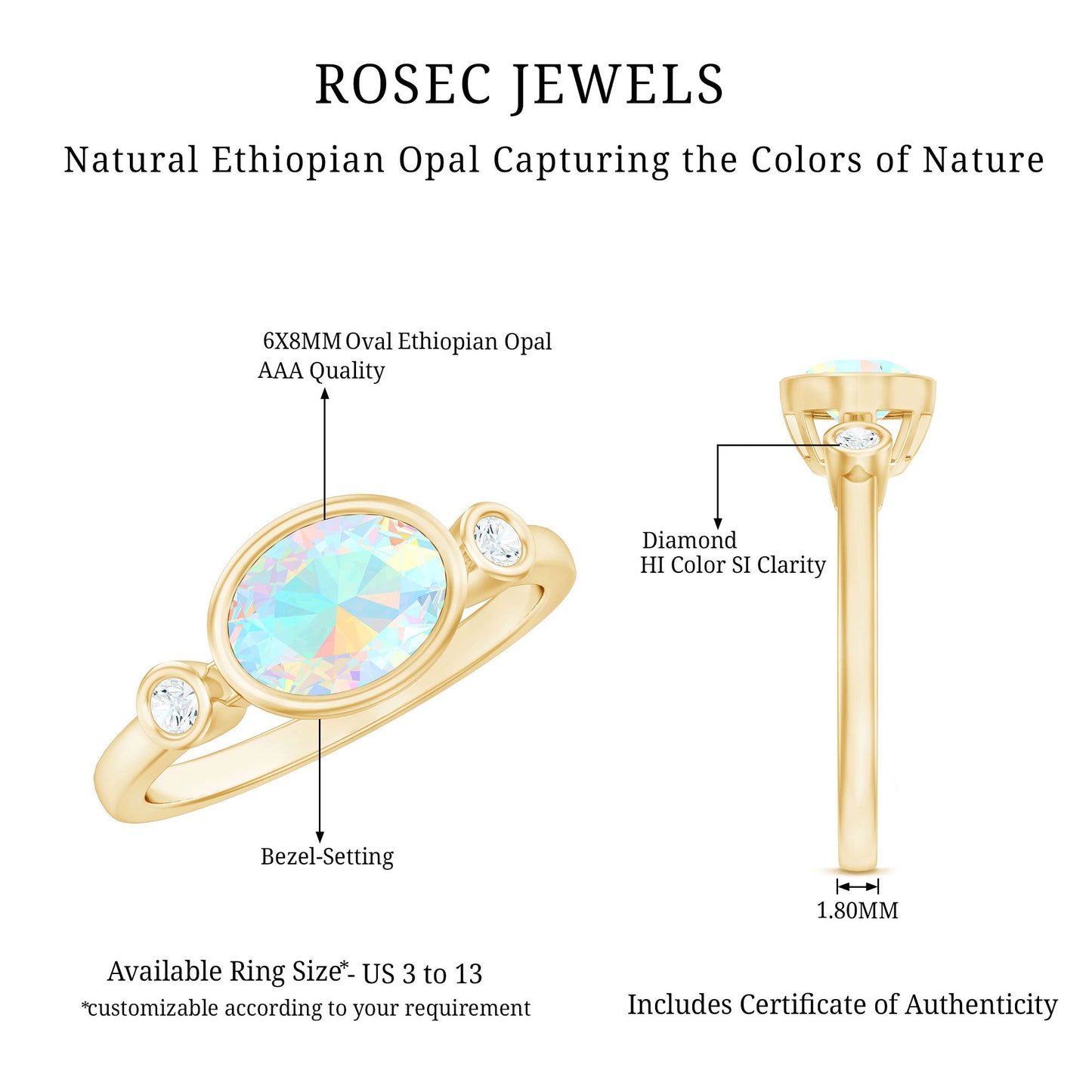 Oval Cut Ethiopian Opal East West Engagement Ring with Diamond
