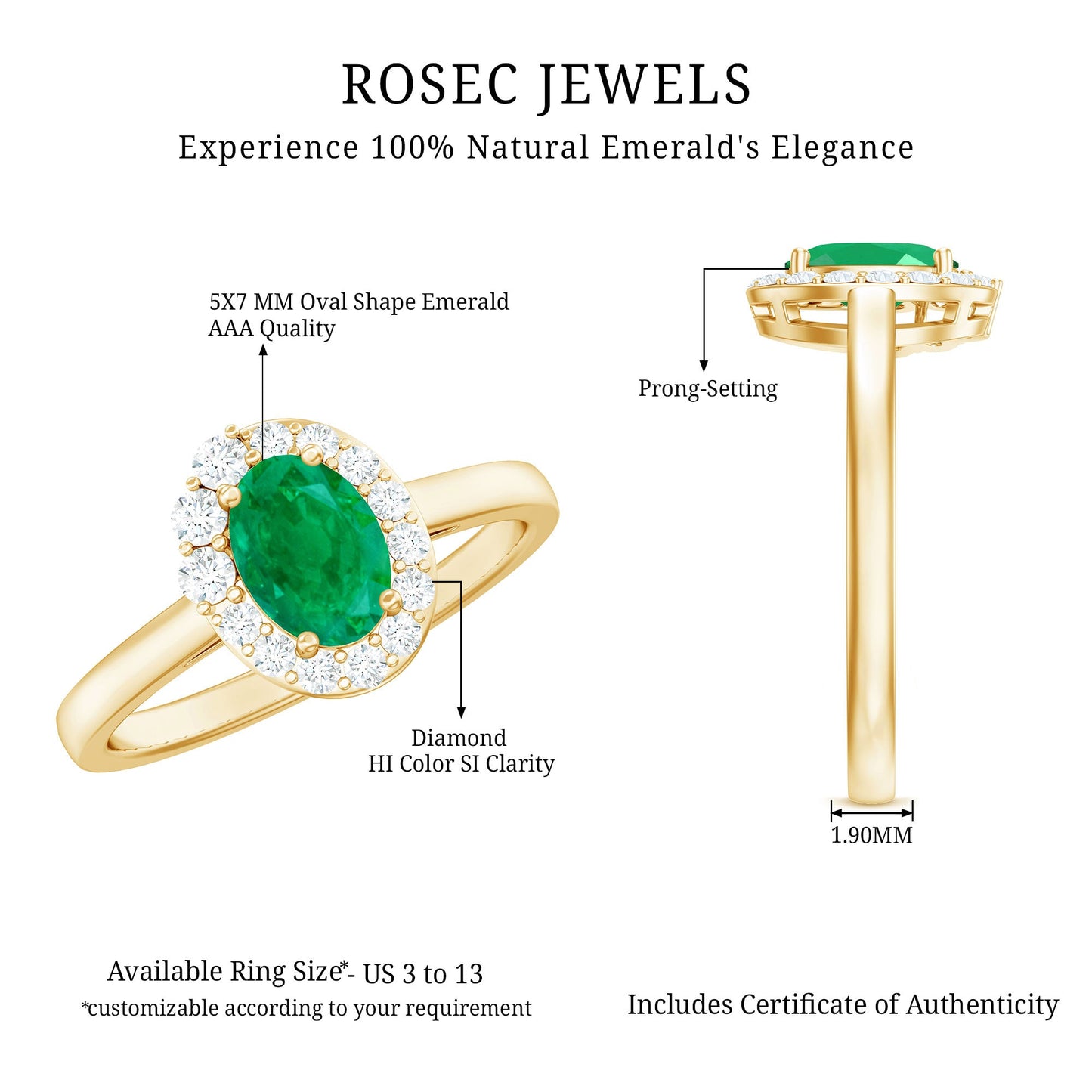 Natural Emerald Oval Engagement Ring with Diamond Halo