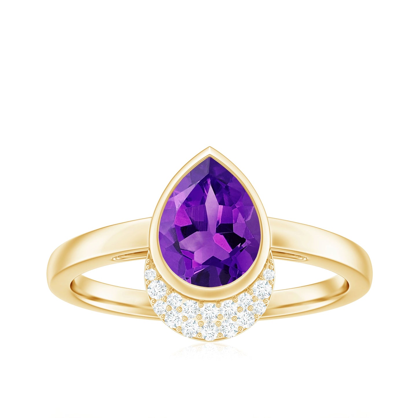 Real Amethyst Diamond Teardrop Engagement Ring in Bezel Setting