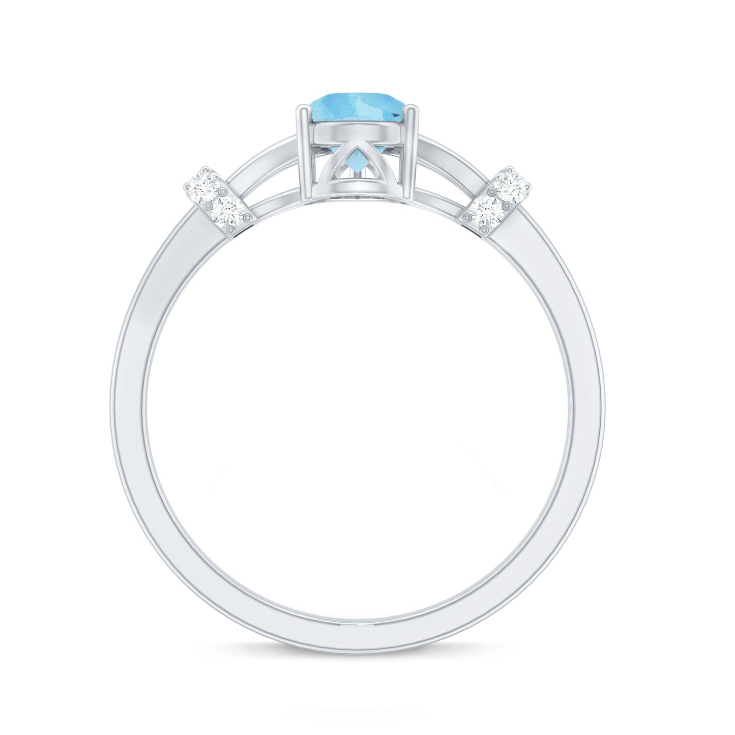 1 Carat Pear Shape Aquamarine and Diamond Solitaire Ring in Split Shank