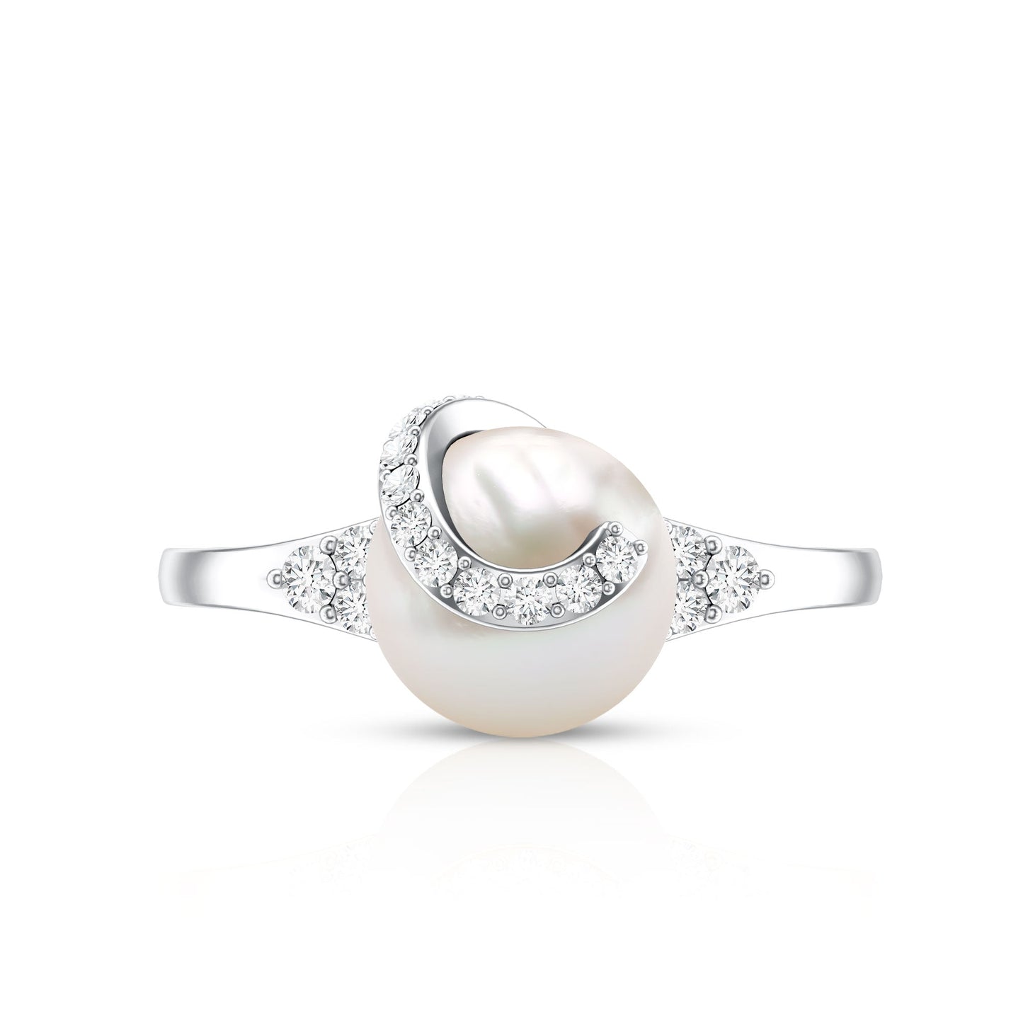 Natural 7.4 Carat Freshwater Pearl Engagement Ring with Diamond for Women