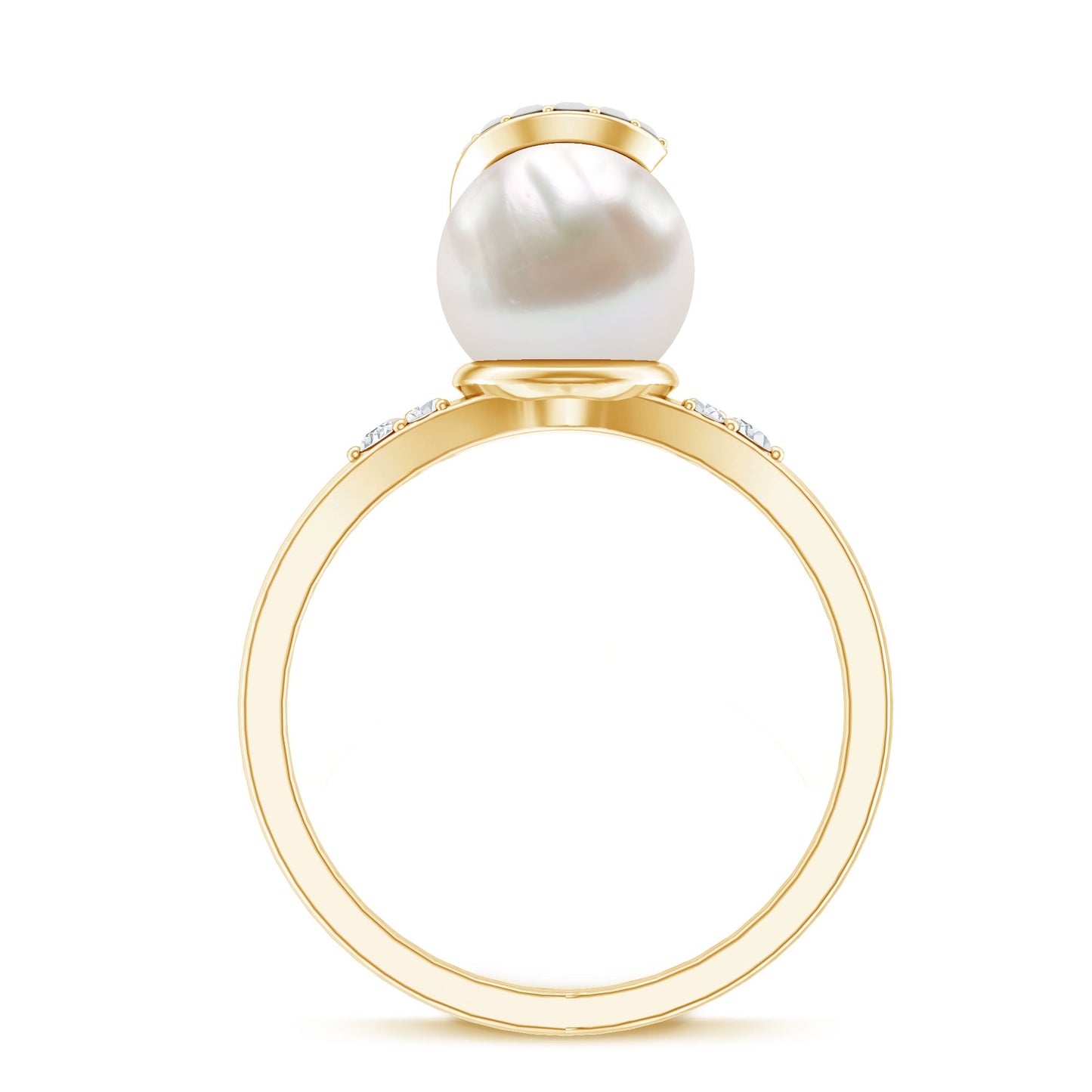 Natural 7.4 Carat Freshwater Pearl Engagement Ring with Diamond for Women