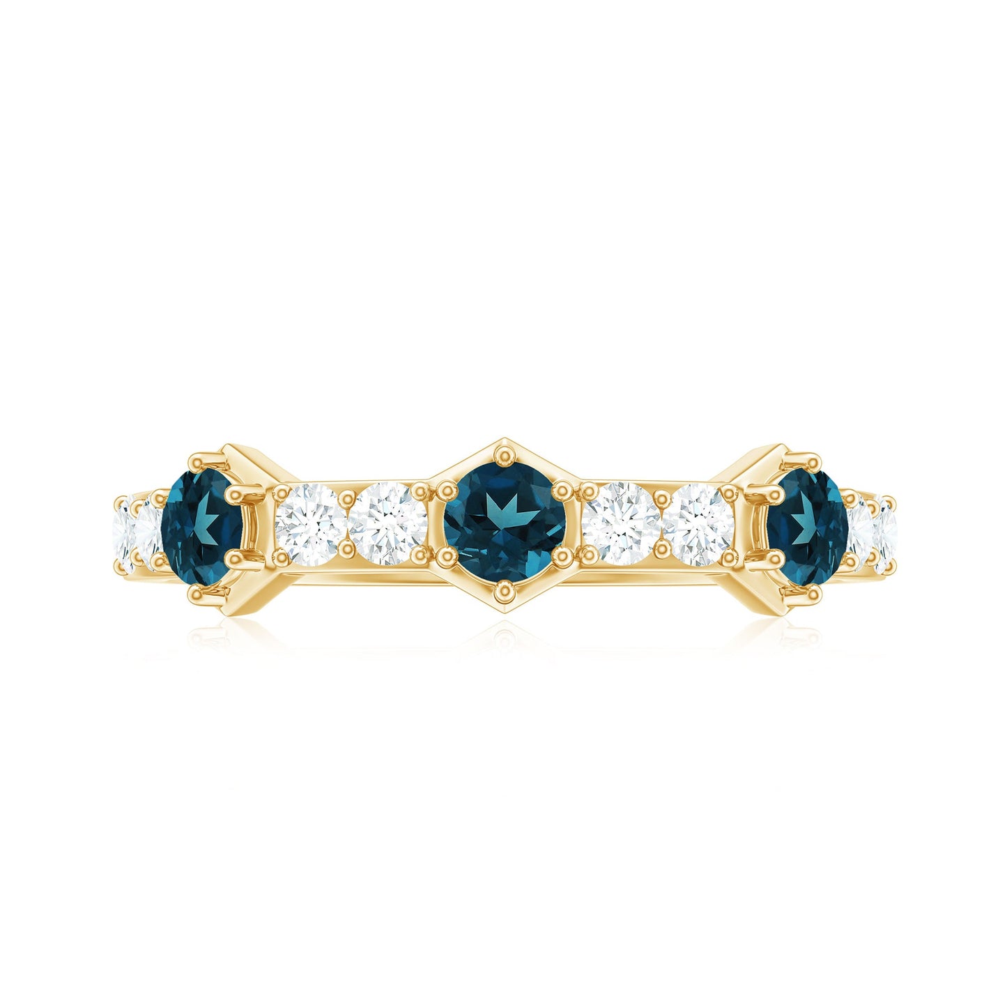 Certified London Blue Topaz Eternity Wedding Band with Diamond