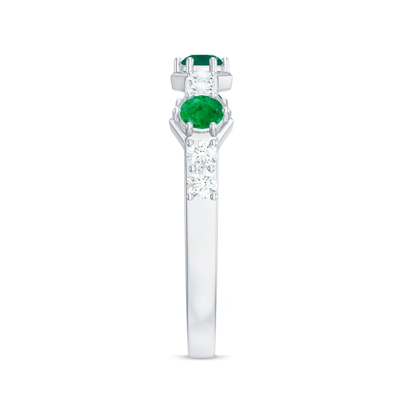 Natural Emerald and Diamond Half Eternity Ring