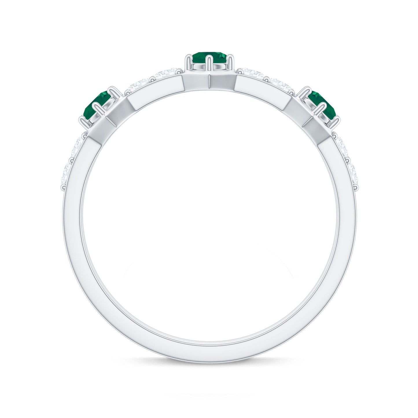 Natural Emerald and Diamond Half Eternity Ring