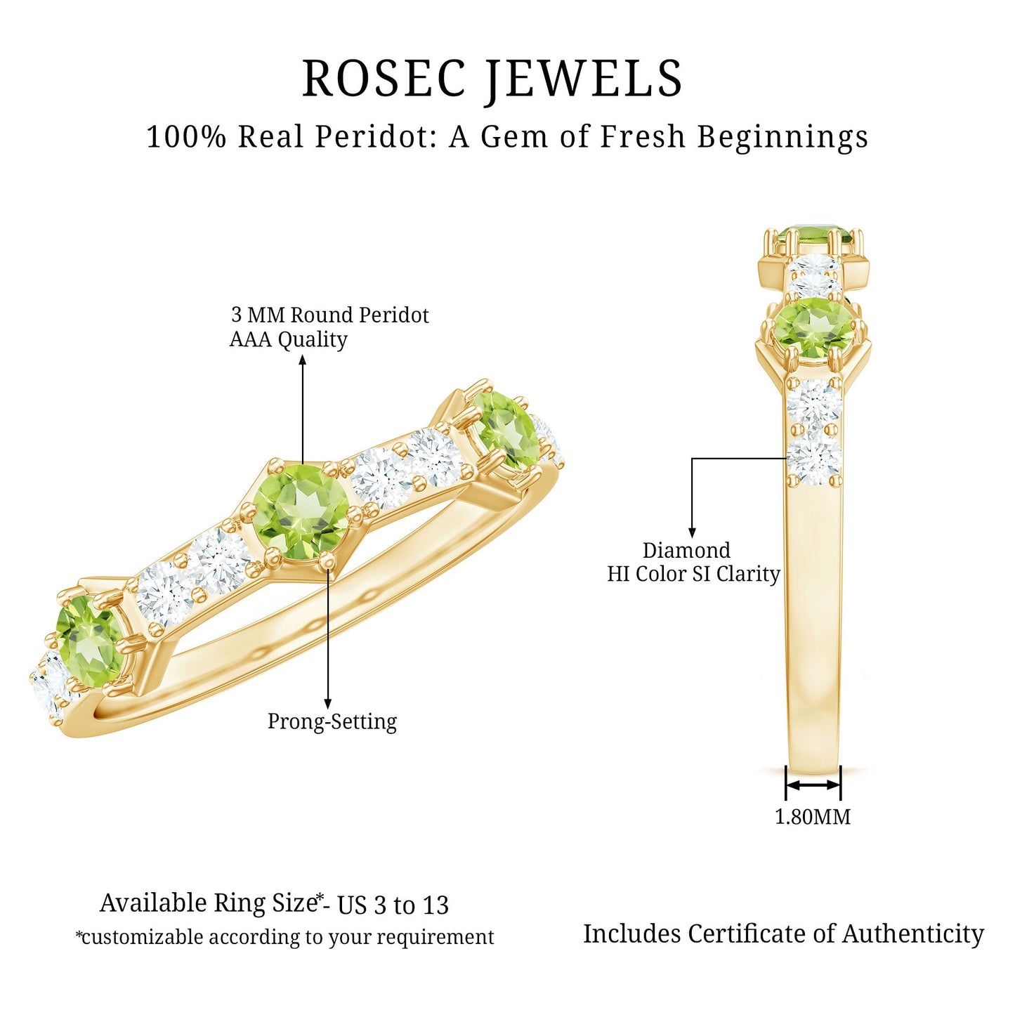 Natural Peridot Diamond Half Eternity Ring for Anniversary